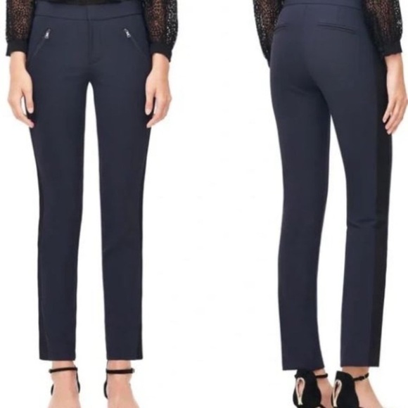 Rebecca Taylor Tuxedo Side Stripe Ankle Crop Ava Techy Pants Size 8 Navy - Picture 10 of 10